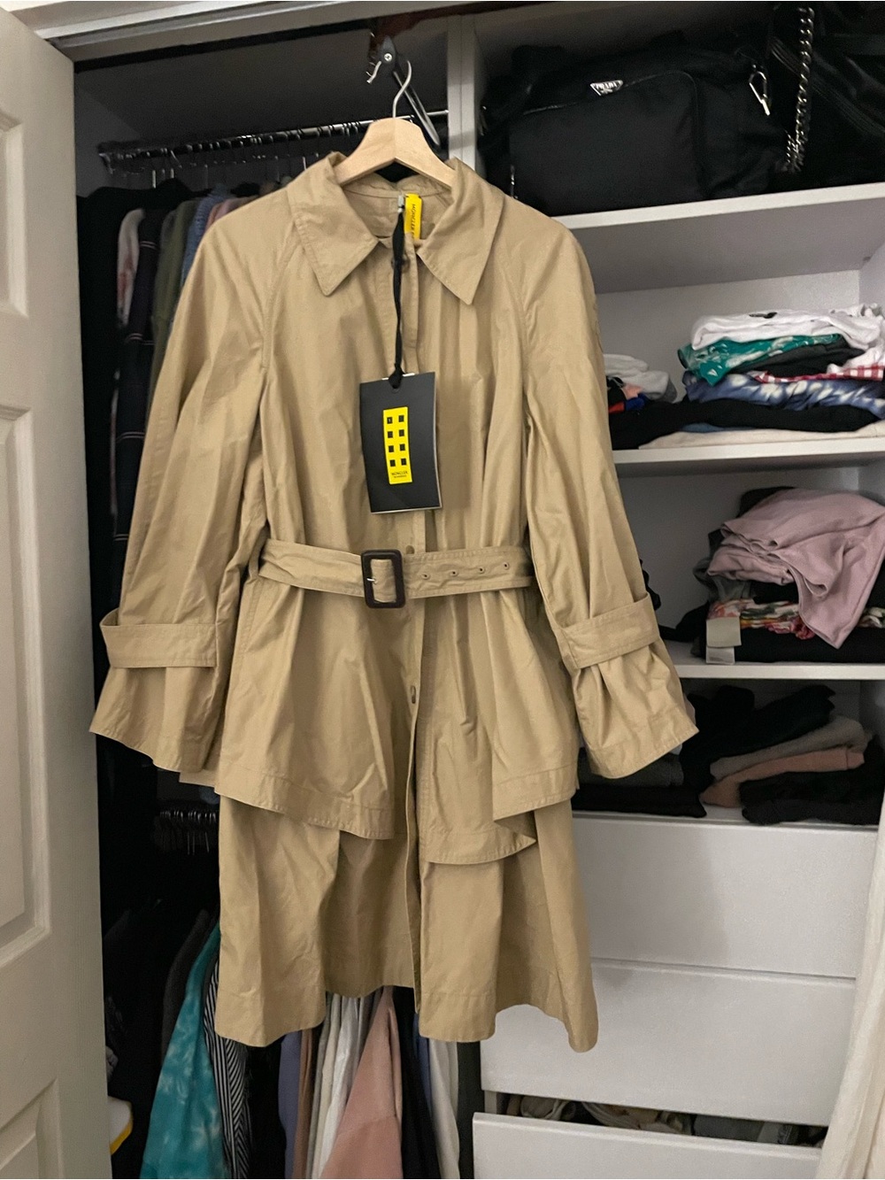 New Moncler Women’s Beige Trench Coat with Belt - Size 2 Dungeness Ling Coat - Picture 5 of 6